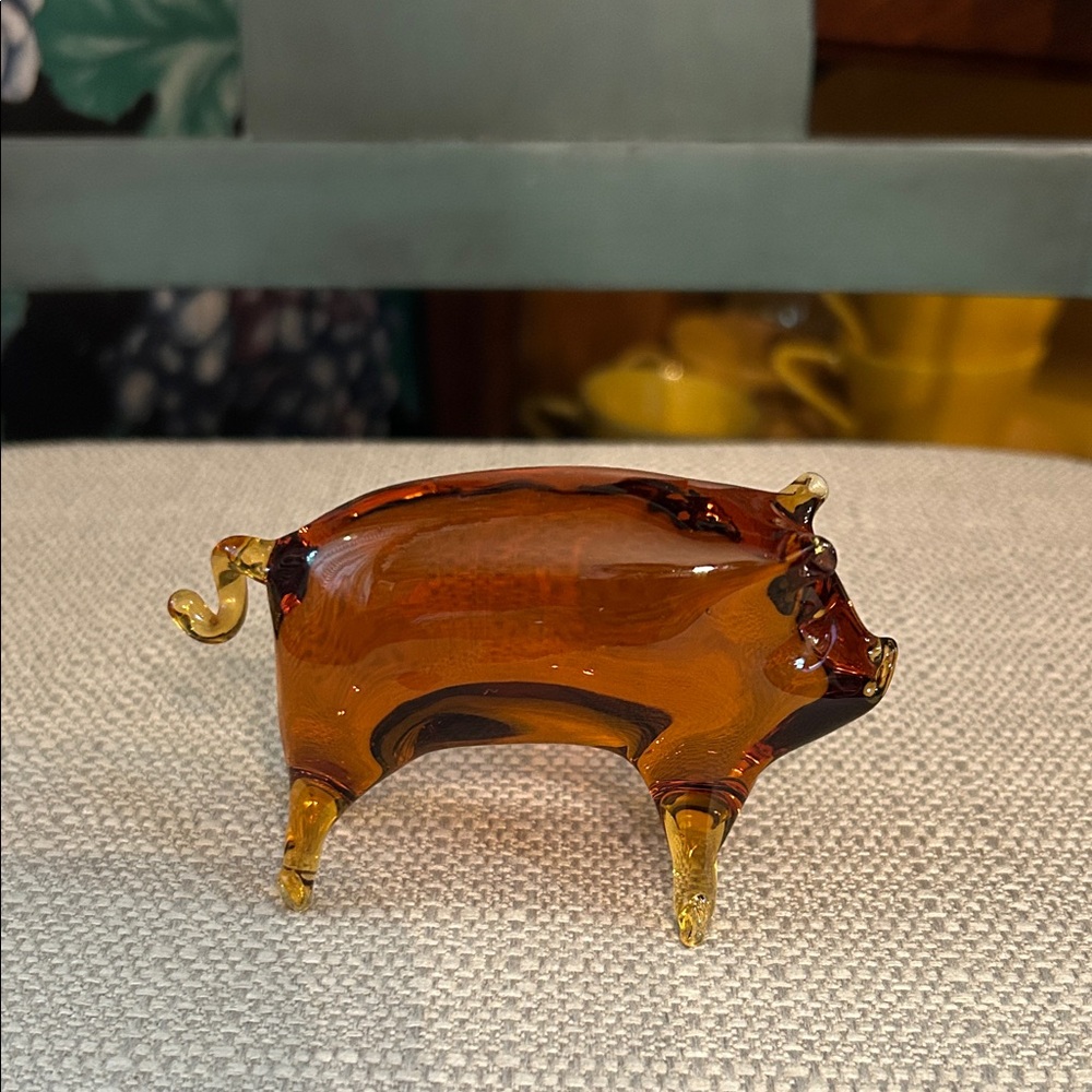 Pilgrim Glass Vintage Hand Blown Amber Glass Pig Figurine